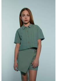 Resim DeFacto Kız Çocuk Cropped Fit Keten Kısa Kollu Gömlek D9143A825SMGN1107 
