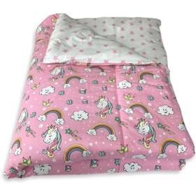 Resim Babynia %100 Pamuk Bebek Çocuk Yorganı 70x120 Cm Ölçülerinde Pembe Unicorn Yıldızlı 