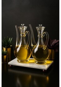 Resim Morponi Mermer Stantlı Borosilikat Cam Glorry Yağlık 700 Ml+700 Ml Şeffaf 