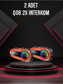 Resim 2 Adet Q08 2x 1000m Telsiz Mesafeli Özellikli 2 Kişi Bağlantılı Bluetooth Kask Kulaklık Ekranlı Fenerli Interkom 