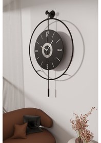 Resim MetaQuartz Aksesuar Büyük Boy - 50 75 Cm Ledli Siyaha Siyah Kadranlı Lux Metal Duva Siyah 