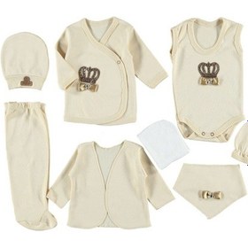 Resim Mdm Taç Taş Baskili Organik 8'li Zibin Seti Krem 