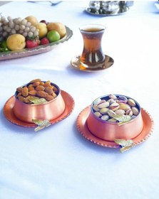 Resim Bakır Çerezlik Kelebek Detaylı Tabaklı 2'li (4 Parça) 