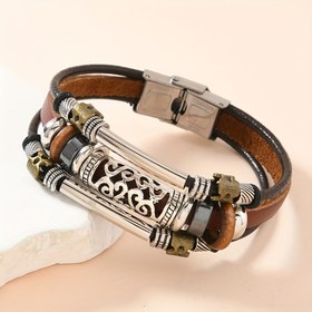 Resim Kadın Bohem Bileklik - Paslanmaz Çelik Tokalı, Kahverengi Deri Gib Kayışlı, Günlük ve Parti Takıları, Kadınlar İçin Boho Şık Aksesuar, Çok Yönlü Bileklik, Sanatsal Tasarım, Detaylı El Sanatları, Söylem Parçası, Moda Tutkunları, Kadınlar İçin Bileklik, Kadınlar İçin Takı 