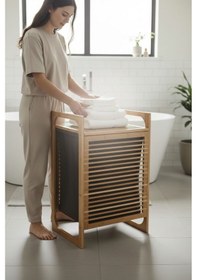 Resim Bambu Çamaşırlık - Kirli Çamaşır Sepeti 40x40x61 Cm. Açık Kahverengi 