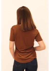 Resim Rich Kadın Organik V Yaka T-shirt %100 Pamuk Tişört Kahverengi 