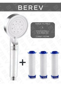 Resim Berev Filtreli 5 Fonksiyonlu Krom Yüksek Basınçlı Ayarlanabilir Duş Başlığı 3 Adet Duş Başlığı Filtresi Krom 