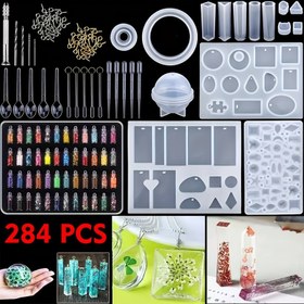 Resim Küpe Yapımı için 284/384 Parça Epoksi Reçine Döküm Kalıpları Kiti, Kolyeler, Küpeler, Anahtarlıklar ve Pandantifler için Epoksi Takı Yapım Kalıp Seti, DIY Takı Epoksi Kalıbı - Küçük Reçine Döküm Kalıpları 