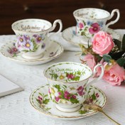 Resim Şık Vintage Çiçekli Seramik Çay Bardağı ve Tabak Seti, 6.7oz - Çay Partileri, Toplantılar, Kahve İçme İçin İdeal - Elde Yıkanabilir, Tekrar Kullanılabilir - Doğum Günleri, Sevgililer Günü, Noel, Anneler Günü, Mezuniyet, Cadılar Bayramı, Çay Partisi Süslemeleri İçin Mükemmel Hediye 