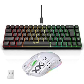 Resim Geeksen "rgb Aydınlatmalı 68 Tuşlu Mini Kablolu/kablosuz Oyun Klavyesi Ve Mouse Seti - 3600dpı, 11 Işık Modu" 