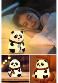 Resim 5 Farklı Renk Modlu Panda Figürlü Pofuduk Led Gece Lambası-yumuşak Dokulu Çocuk Odası Ve Dekoratif Şarjlı Ortam Işığı Renkli 