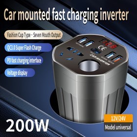 Resim Araba İnvertörü: Ekranlı 12V DC'den 110V/24V AC Güç Dönüştürücü, 4 USB Portu ve 1 TYPE-C, Çok Fonksiyonlu Çıkış, Çıkış: 