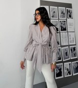 Resim Genel Markalar TİANA ÇİZGİLİ BAĞLAMA DETAYLI KRUVAZE POPLİN GÖMLEK - Kahverengi 