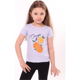 Resim Toontoy Kids Toontoy Kız Bebek Baskılı Bisiklet Yaka Kısa Kollu Tişört Açık Lila 