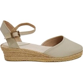 Resim Star Tombis Bej Topuğu Açık Bilekten Bantlı 3cm Dolgu Topuk Keten Hasır Espadril 