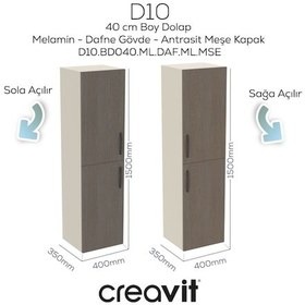 Resim D10 40 Cm Sol Boy Dolabı Dafne Melamin Gövde Antrasit Meşe Kapak Mat Antrasit 