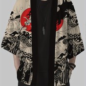 Resim Erkekler için Vintage Ejderha Baskılı Kimono Hırka - Bol Kesim, Güneş Koruma, Polyester, Günlük Yaz Stili, Makinede Yıkanabilir 