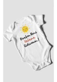 Resim Bırakın Beni Halama Gidicemm Baskılı Bebek Zıbını Çıtçıtlı Body %100 Pamuk Kısa Kol Beyaz 