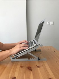 Resim Yumer Uzay Gri, Katlanır, Çelik Laptop Standı Soğutucu Notebook Dizüstü Macbook, Tüm Ekranlarla Uyumlu 