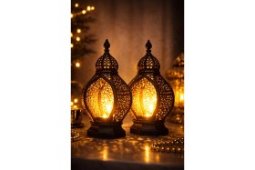 Resim Printella 2’li Set Ramazan Feneri 16X12 cm | LED Tealight Hediyeli Modern Ev Ofis Dekor 