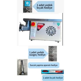 Resim Arsel 12 No Şanzımanlı Et Kıyma Makinesi İleri geri çevirme özellikli, çift devirli ARS23 (1 adet yedek bıçak, 1 adet yedek süzgeç ve 1 adet bıçak ve sucuk yapma aparatı hediye, tokmak dahildir. ) 