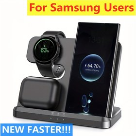 Resim Galaxy S25 S24 S23 S22 Ultra FE Note 20 10 9 Z Flip Fold 6 5 4 3 Serisi ve Galaxy Watch 5 Pro/5/4/3/Active 2/1, Buds+/Pro/Live için Kablosuz Şarj Standı ile 3'ü 1 Arada Hızlı Şarj İstasyonu, Masaüstü Kablosuz Telefon Tutucu 