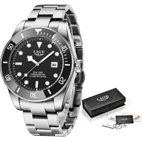 Resim Hanyang Siyah Gümüş Lıge Üst Marka Lüks Moda Dalgıç Izle Erkekler 3ATM Su Geçirmez Tarih Saat Spor Saatler Erkek Kuvars Kol Saati Relogio Masculino (Yurt Dışından) 