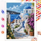 Resim [1 adet 5D Elmas Boyama Seti Yunan Manzara Tuval Duvar Sanatı] 30x40cm 5D Tam Matkap Yuvarlak Elmas Boyama Seti, Çağdaş Stil Yunan Manzara Tuval Duvar Sanatı, Yeni Başlayanlar İçin Mozaik El Sanatları, Dikdörtgen Portre Yönü, Çerçevesiz Ev, Ofis ve Tatil Hediyeleri İçin 