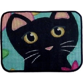 Resim Renkli Desenli Elekli Kedi Tuvalet Önü Paspası 60 X 45 Cm 