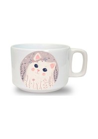 Resim Sevimli Kedi Baskılı Seramik Beyaz Kahve Kupası 