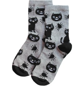 Resim UNLIMITED LEGWEAR Cadılar Bayramı Halloween Kara Kedi Desenli Çocuk Soket Çorap 