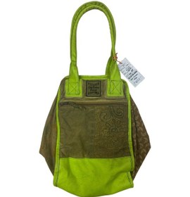 Resim Kaliteli Eskitme Organik Vintage Salaş Desenli Günlük Gezi Seyahat Plaj Kadın Omuz El Çantası M Yeşil Kahve 