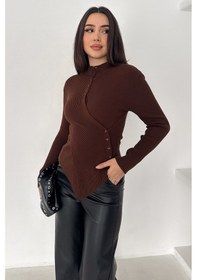 Resim Noa & Noa Kadın Asimetrik Düğme Detaylı Bluz Diagonal Soft Kahverengi 