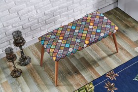 Resim TUBİHOME LİNDA BENCH, ANEMON DESEN, AHŞAP AYAK 