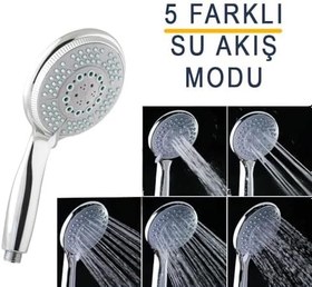 Resim 5 Fonksiyonlu Büyük Başlı El Duşu Duş Başlığı - Farklı Püskürtme Modları - Yüksek Kaliteli ABS Krom Kaplı G1/2 Uyumlu 