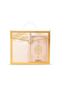 Resim Şal + Seccade + Tesbih + Kuran Hediye Seti Çanta Boy, Asetat Çanta, Beyaz 