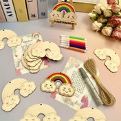 Resim 6'lı Kendin Yap Ahşap Gökkuşağı El Sanatları Seti - Çiçek ve zikzak desenli bitmemiş ahşap gökkuşaklıklar, simler, pastel boya kalemleri ve ip dahil, ilkbahar sınıf etkinlikleri ve evde yaratıcılık için mükemmel 