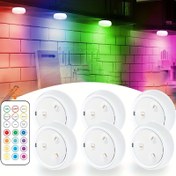 Resim 1/3/6 adet RGB LED Yuvarlak Dolap Işıkları, Dokunmatik LED Musluk Işığı - 13 Renkli Dolap Spot Işıklar Uzaktan Kumanda & Dokunmatik Kontrol ile - Pille Çalışan Dolap, Yatak Odası, Koridor Aydınlatması için 