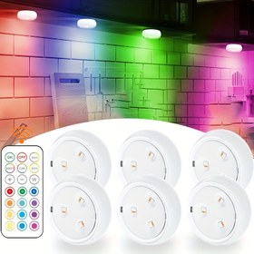 Resim 1/3/6 adet RGB LED Yuvarlak Dolap Işıkları, Dokunmatik LED Musluk Işığı - 13 Renkli Dolap Spot Işıklar Uzaktan Kumanda & Dokunmatik Kontrol ile - Pille Çalışan Dolap, Yatak Odası, Koridor Aydınlatması için 