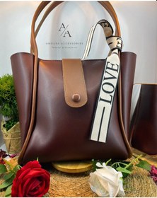 Resim Amoura Kontrast Biye Detaylı Modern Dikey Tote Çanta Love Askılı Bordo 