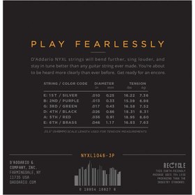 Resim D'Addario NYXL1046-3P Elektro Gitar Tel Seti (3'lü Ekonomik Paket) - 10-46 Regular Light (Profesyonel) | NYXL Yüksek Karbonlu Çelik Çekirdek, %131 Daha Fazla Akort Kararlılığı, Güçlü Orta Frekanslar ve Uzun Ömürlü 3 Set Bir Arada 