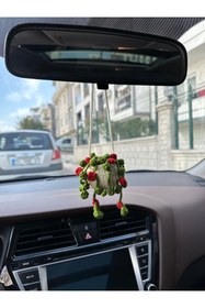 Resim brynzaconcept Amigurumi Kırmızı Sukulent El Emeği Araba Süsü, Araba Hediyesi, Araba Ayna Süsü 