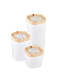 Resim Ceronni Bonny Erzak Saklama Kabı 3lü Set Ahşap Kaplama Kapak Renkli Hazne 1,8lt - 1lt - 600ml Açık Ahşap Ahşap 