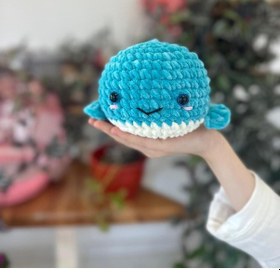 Resim Amigurumi Kadife Mavi Yavru Balina Oyuncağı 