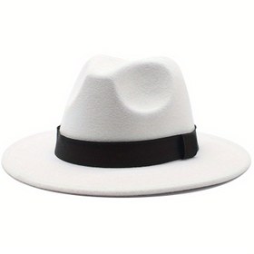 Resim Erkekler ve kadınlar için Noel hediyesi olarak, klasik geniş kenarlı caz şapkası, rahat şapka, tek renkli fedora şapka 