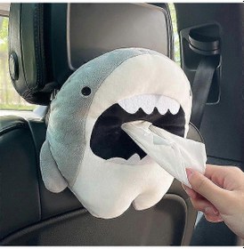 Resim Yumuşak Sevimli Köpekbalıkları Mendil Kutusu Kapağı Yaratıcı Saklama Çantası Askılı Kese Mendil Kutusu Kapağı Araba Ev, Araba Karikatürü Sevimli Kağıt Havlu Kutusu İç Mekan 