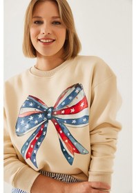 Resim Shade Kadın Renkli Kelebek Baskılı Sweatshirt Mbhs019 60601019 - Bej 
