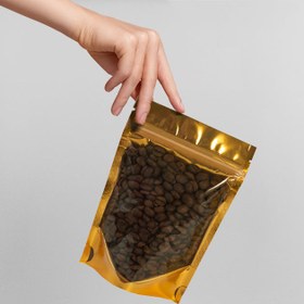 Resim Metalize Tek Taraf Şeffaf Kilitli Doypack - Gold / 8.5x14.5 / 1000 