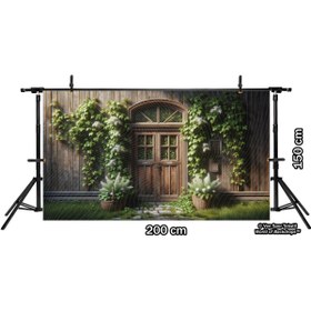 Resim Venspor Rustik Ahşap Kapı ve Çiçeklerle Süslenmiş Ev Arkaplan - 200x150cm Fon Duvar Örtüsü 