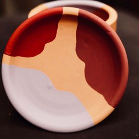 Resim Terracotta Silindir Saksı+Tabak • Kırmızının Tonları - Büyük (22.5x21cm) 